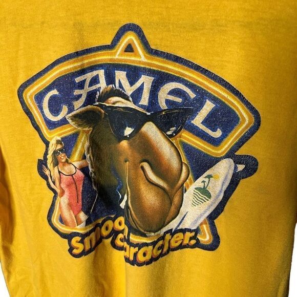 VTG 80s Joe Camel Yellow T Shirt Mens Large - Picture 4 of 5